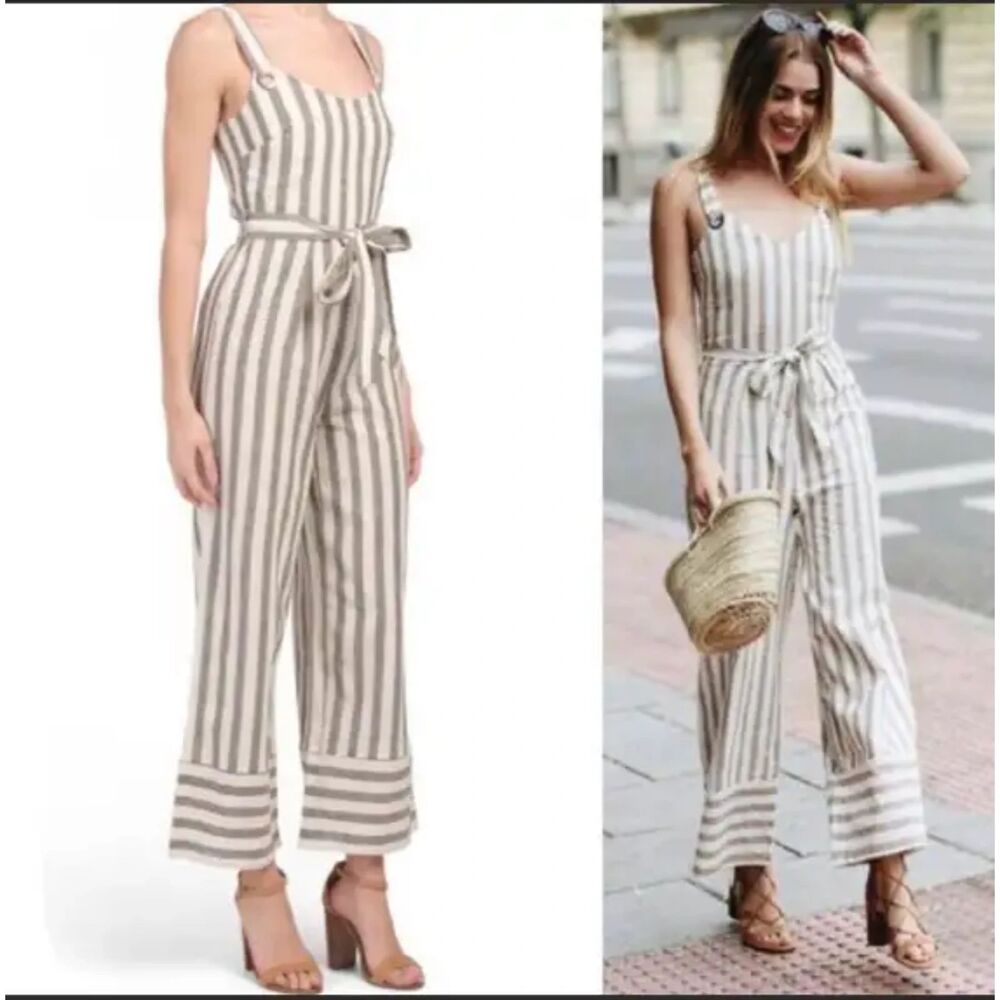 Romeo & Juliet Couture Striped Linen Jumpsuit M